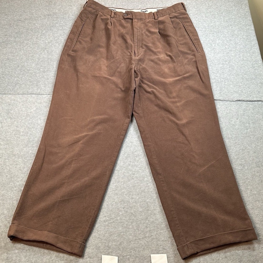 Vintage PING Golf Pants 38x30(28) Brown Pleated Cotton Made Taiwan 90s